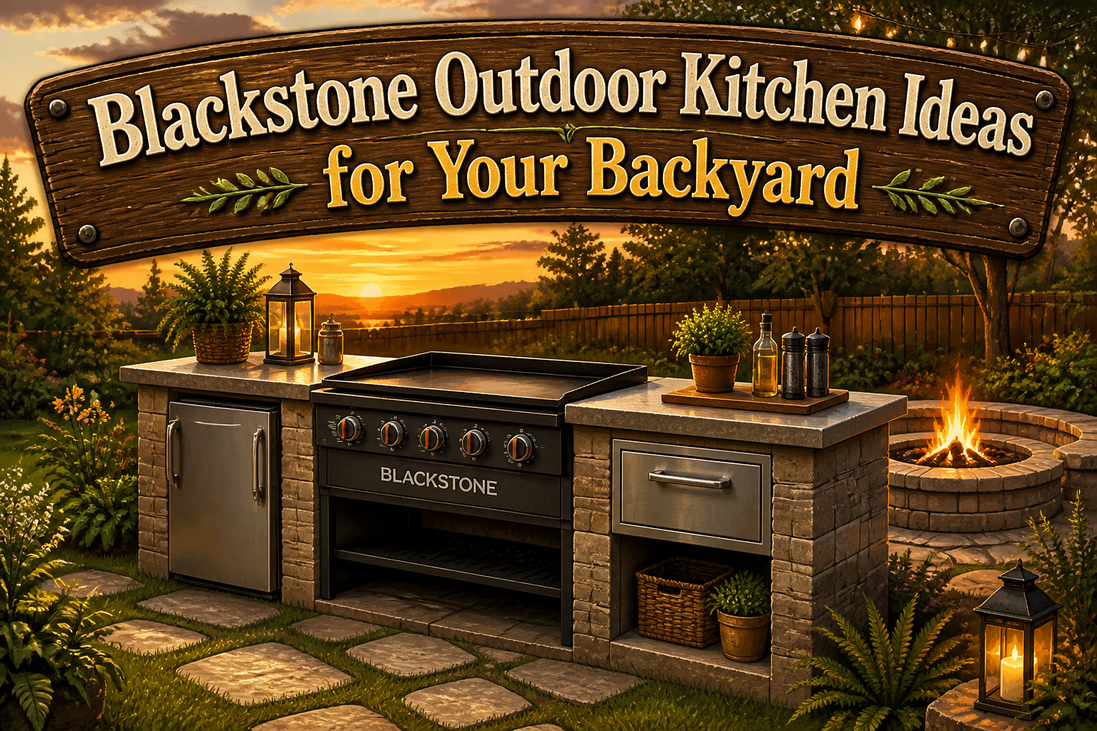 A collage of different Blackstone outdoor kitchen setups.