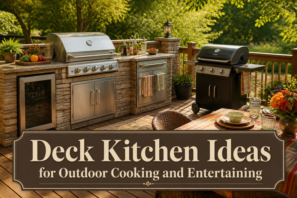 An outdoor kitchen featuring various appliances and a stylish layout.