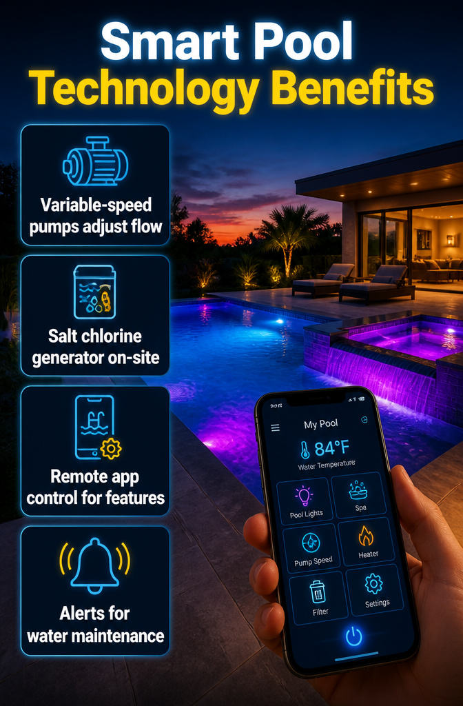 Infographic detailing smart pool technology benefits.