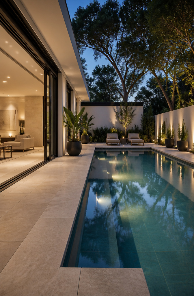 Geometric pool matching the architecture of the adjacent home.