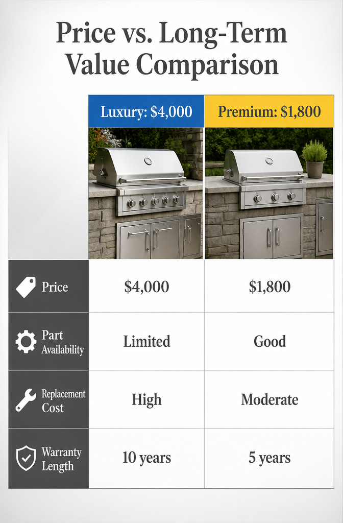 A comparison graphic showing price and long-term value of grills.
