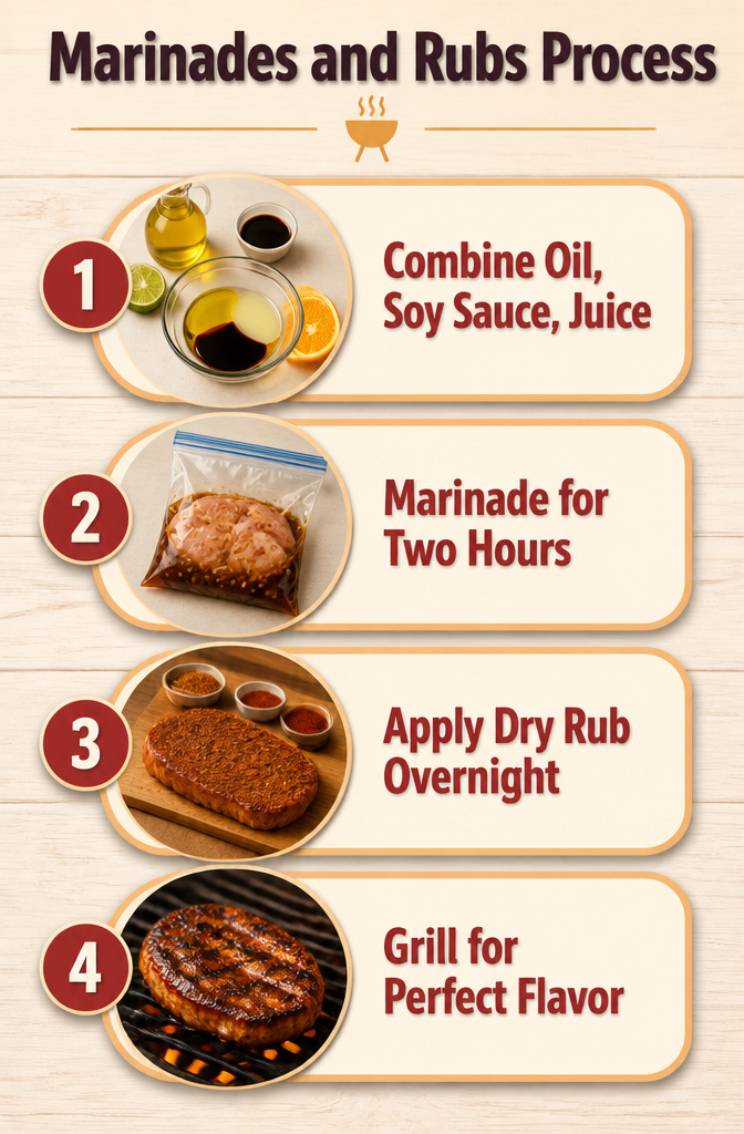 Image illustrating the process of making marinades and rubs.
