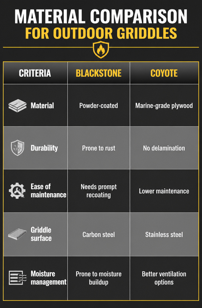 A comparison of materials for outdoor griddles.