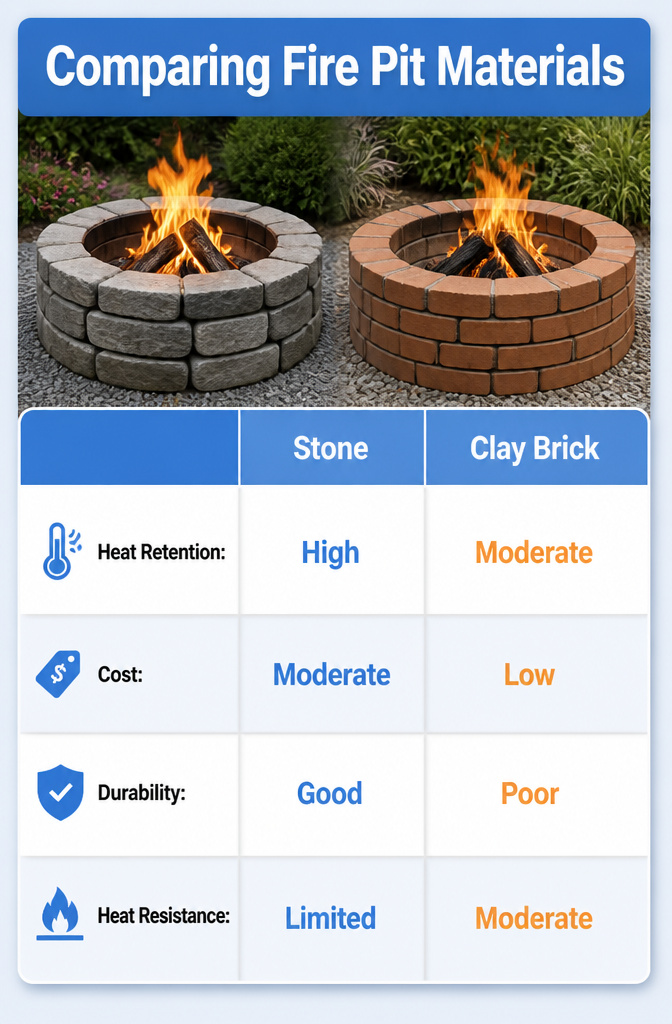 An informative image comparing various fire pit materials.