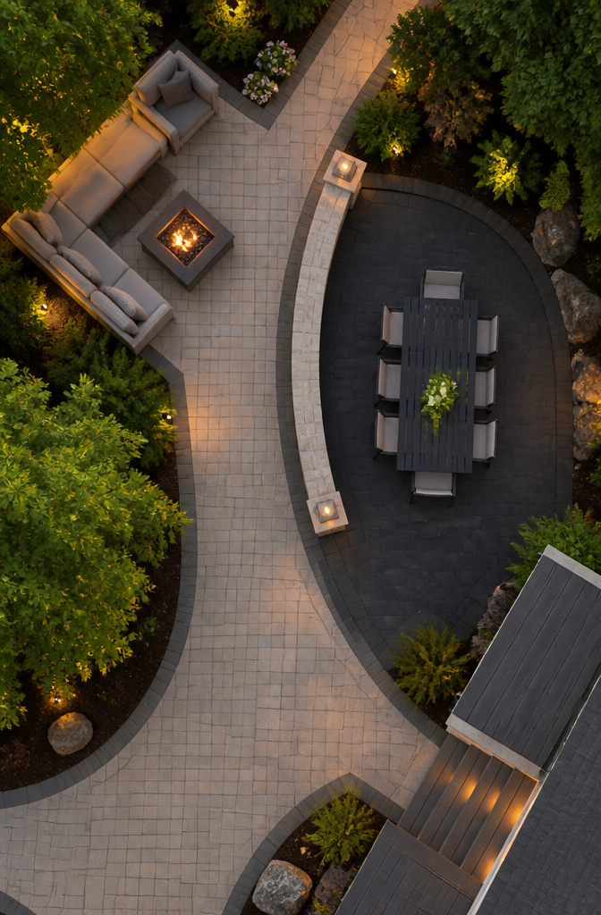 A patio layout designed for efficient movement and space utilization.