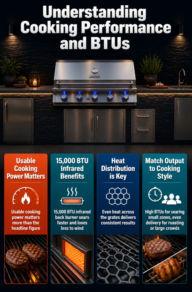 An information graphic explaining cooking performance and BTUs.