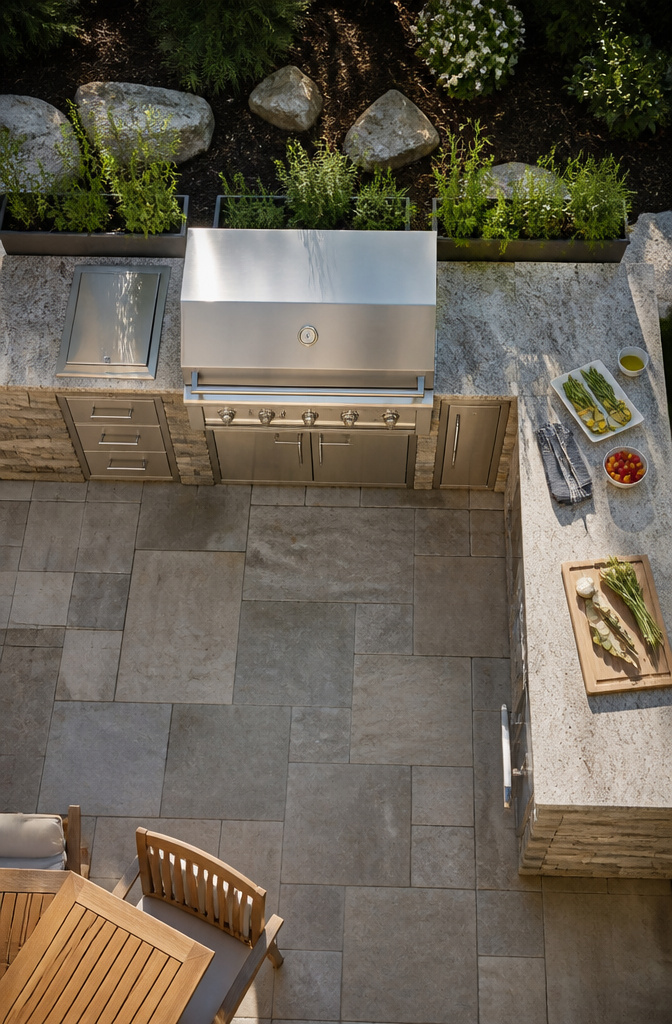 A built-in grill with a focus on usable grilling area and layout.