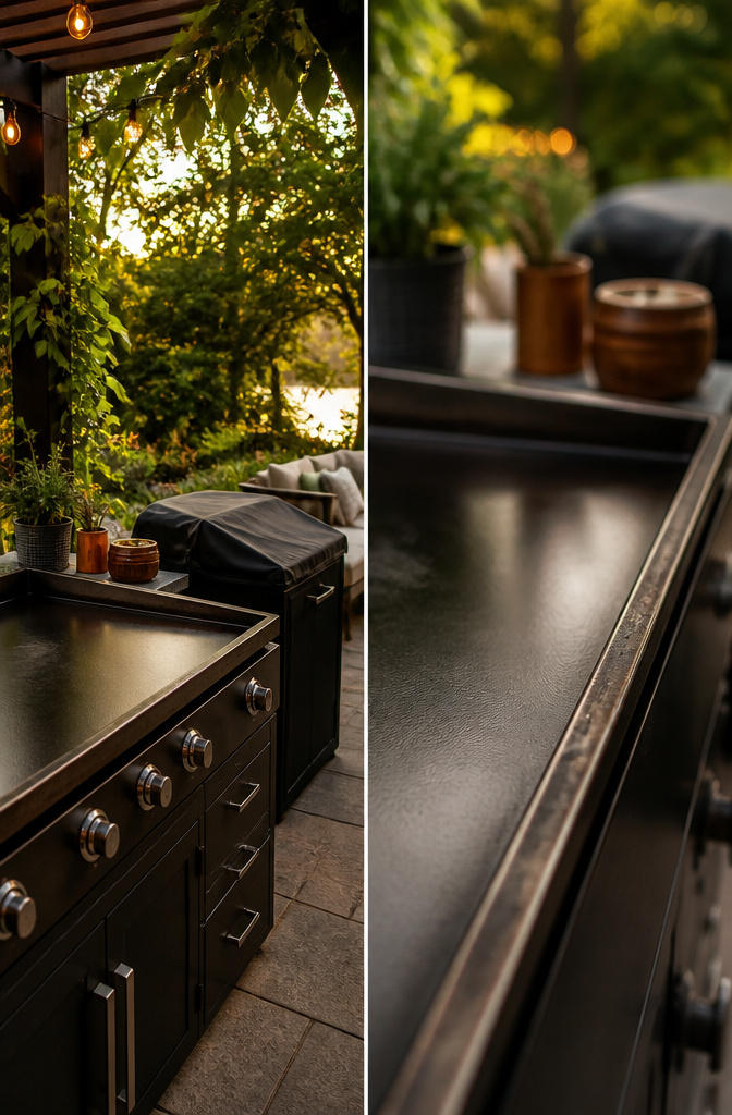 A cold-rolled steel griddle showing signs of care and seasoning.