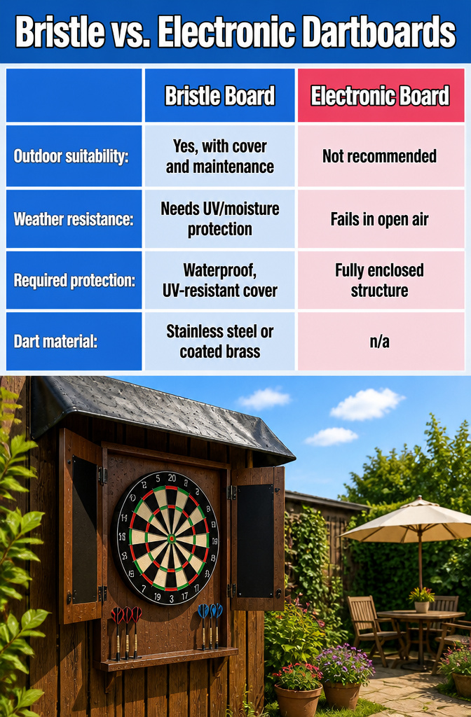 Comparison image showing bristle and electronic dartboards.