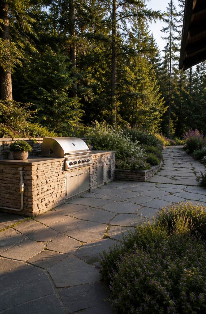 A built-in grill with connections for propane and natural gas.