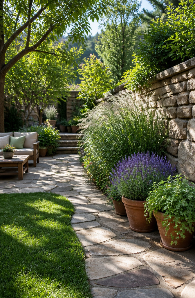 A variety of plants arranged at different heights in a garden.