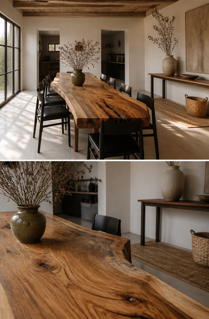 A modern rustic interior with clean lines and natural textures.