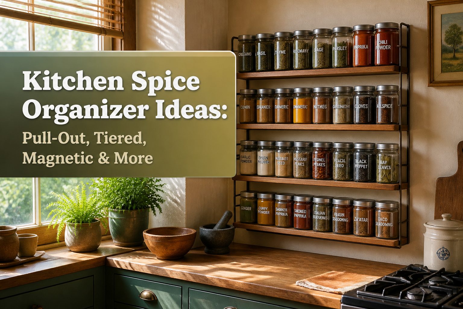 A variety of kitchen spice organizers displayed for optimal storage solutions.